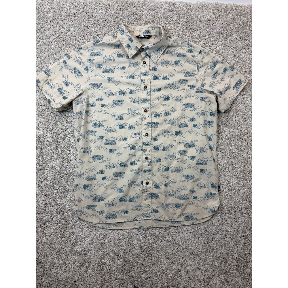The North Face Mens XL Short Sleeve Button Shirt Cabin Mountain Print Outdoor